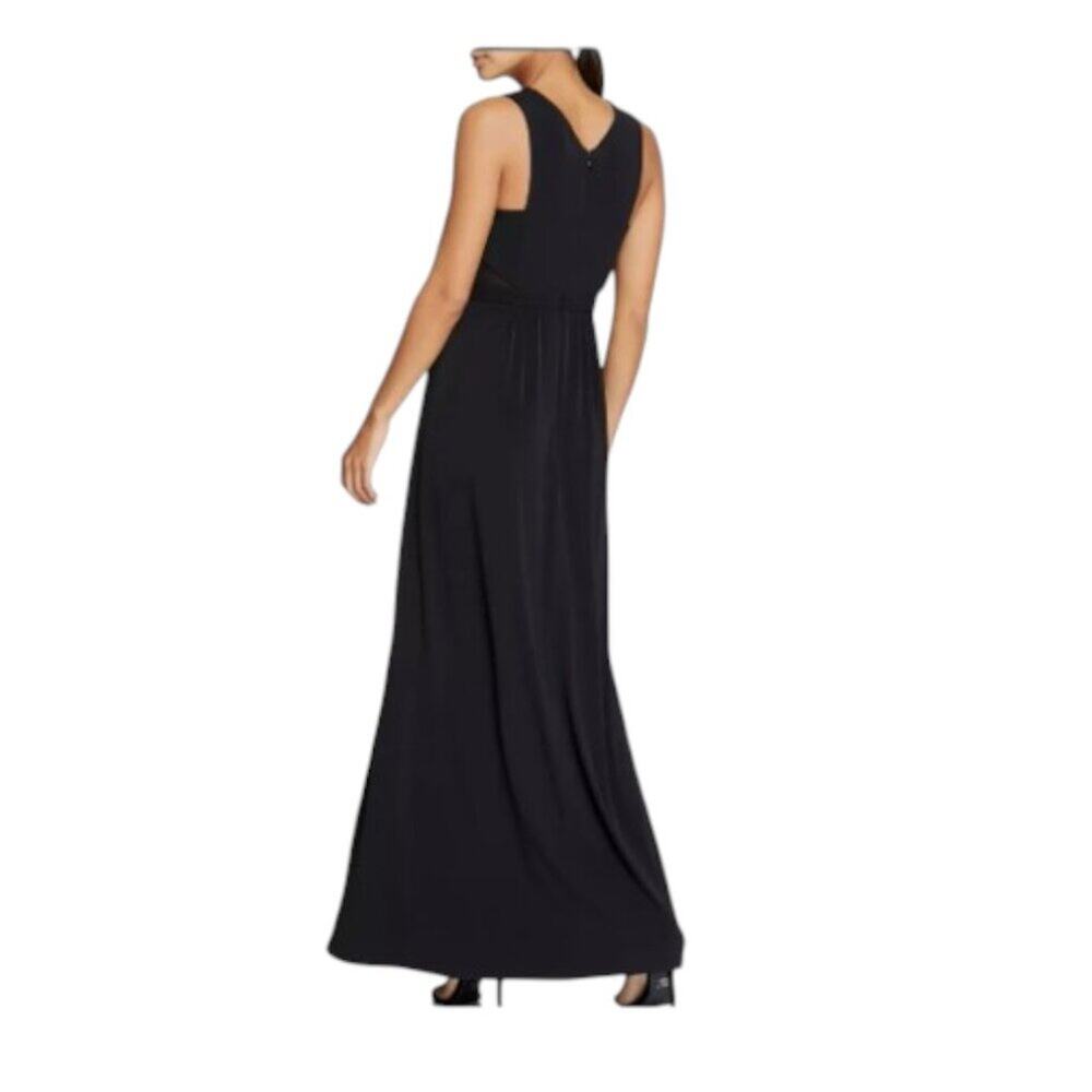 Halston Heritage Black V-Neck Prom Gown with Silver Waist Detail - Picture 5 of 13